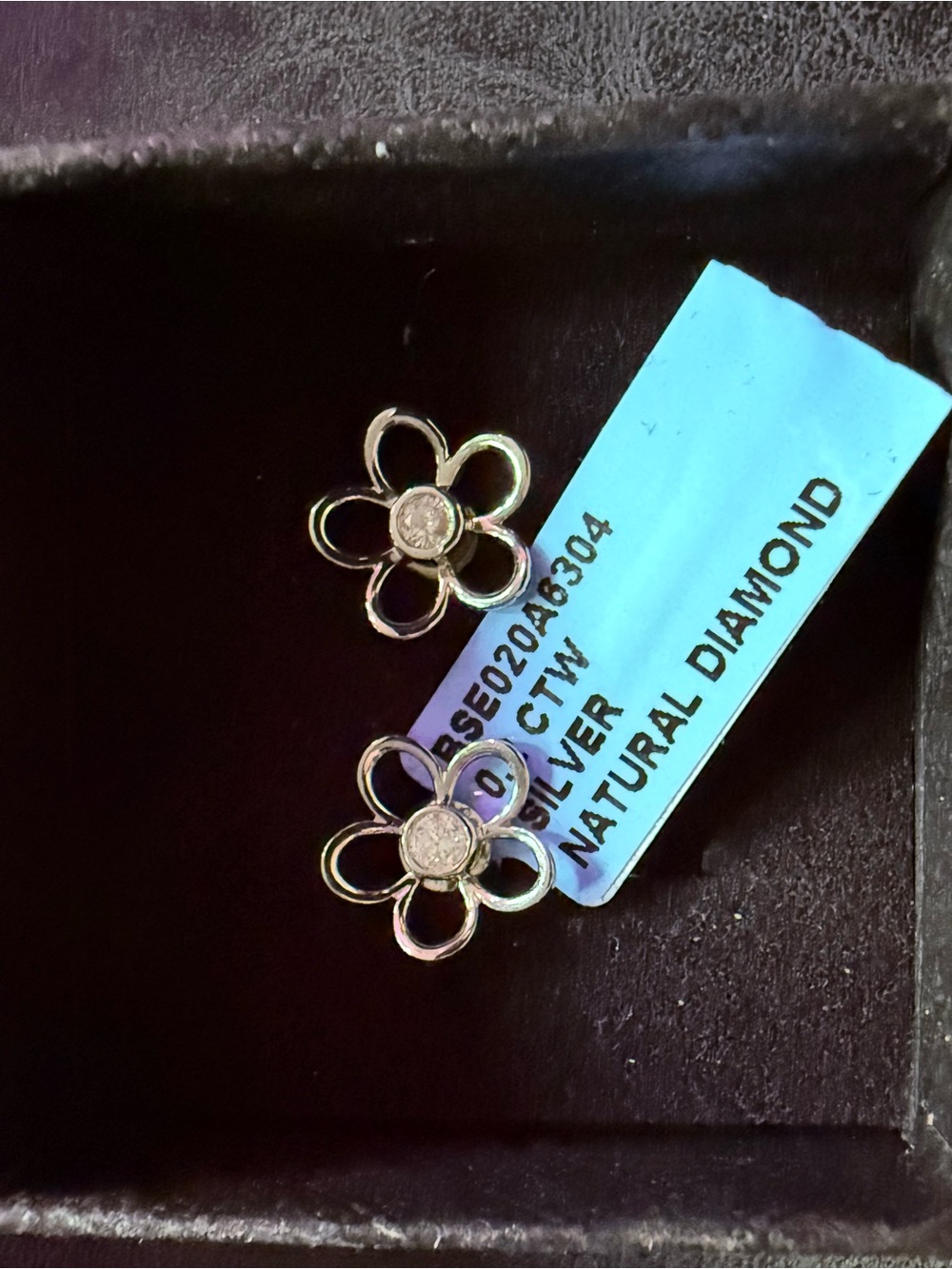 Sterling Silver Flower Stud Earrings with genuine diamond Center Stone